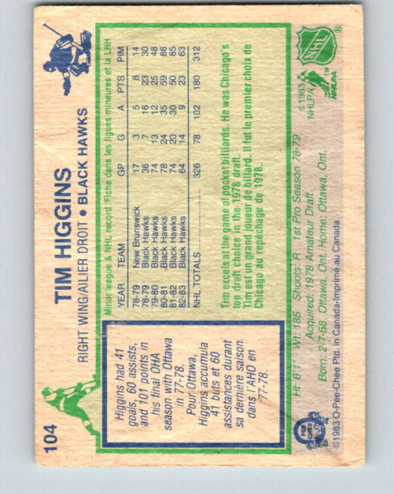 1983-84 O-Pee-Chee #104 Tim Higgins  Chicago Blackhawks  V27039