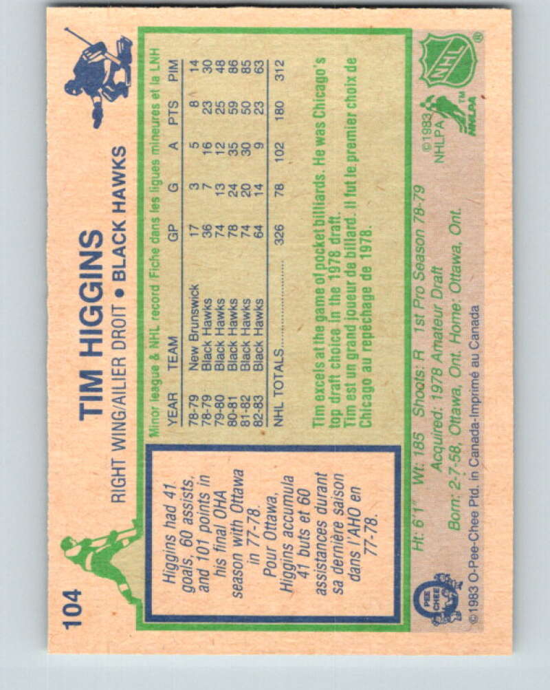 1983-84 O-Pee-Chee #104 Tim Higgins  Chicago Blackhawks  V27040