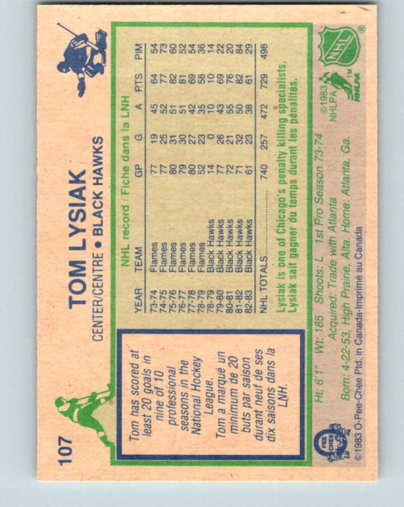 1983-84 O-Pee-Chee #107 Tom Lysiak  Chicago Blackhawks  V27049