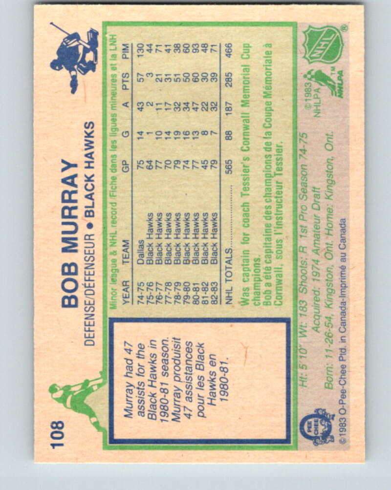 1983-84 O-Pee-Chee #108 Bob Murray  Chicago Blackhawks  V27051