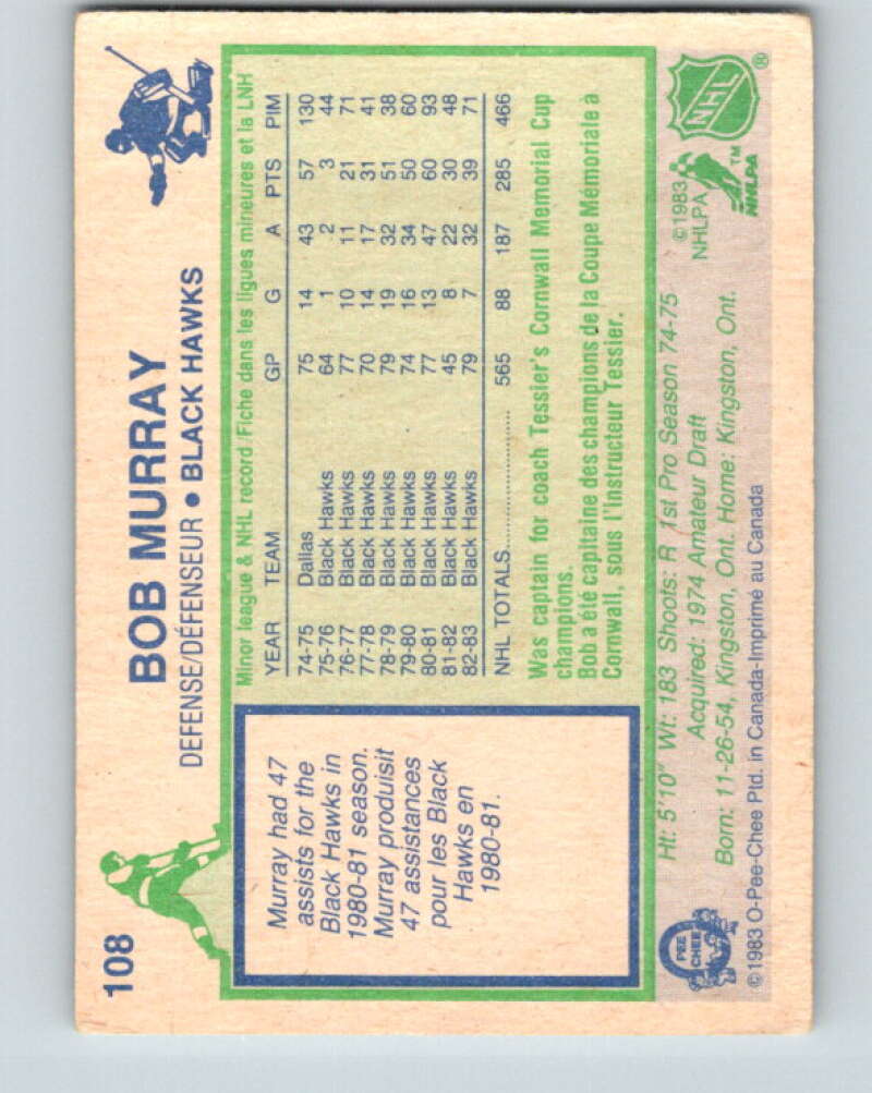 1983-84 O-Pee-Chee #108 Bob Murray  Chicago Blackhawks  V27053