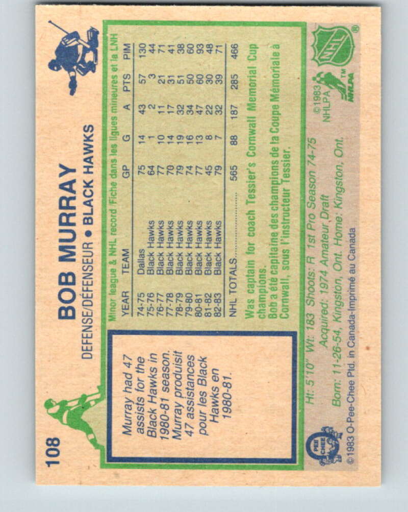 1983-84 O-Pee-Chee #108 Bob Murray  Chicago Blackhawks  V27054