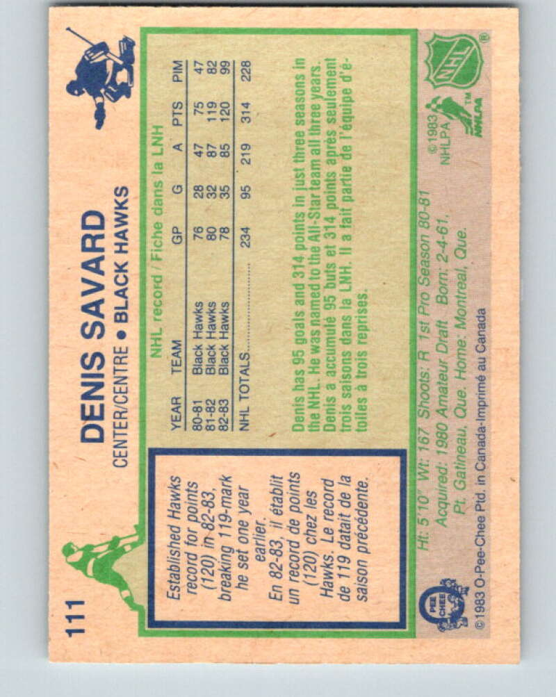 1983-84 O-Pee-Chee #111 Denis Savard  Chicago Blackhawks  V27066
