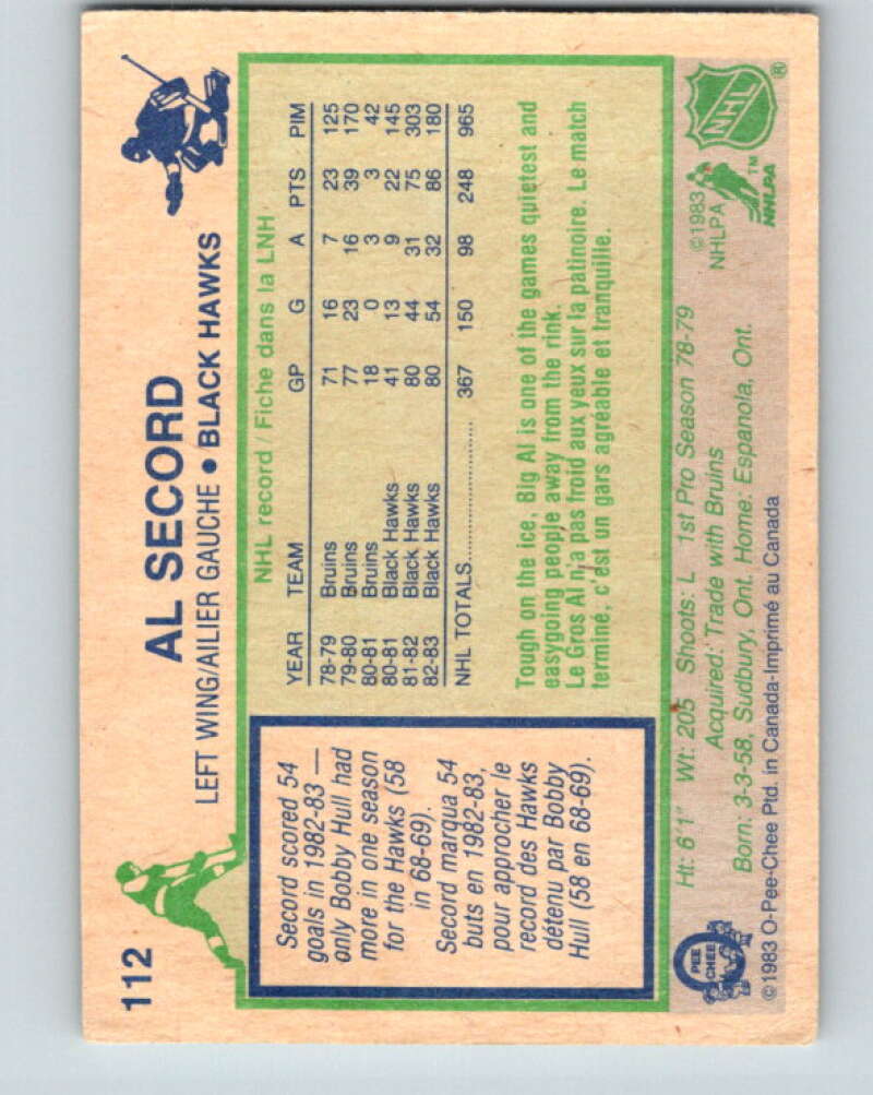 1983-84 O-Pee-Chee #112 Al Secord  Chicago Blackhawks  V27070