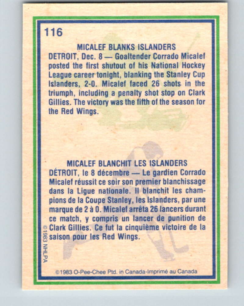 1983-84 O-Pee-Chee #116 Corrado Micalef HL  Detroit Red Wings  V27085
