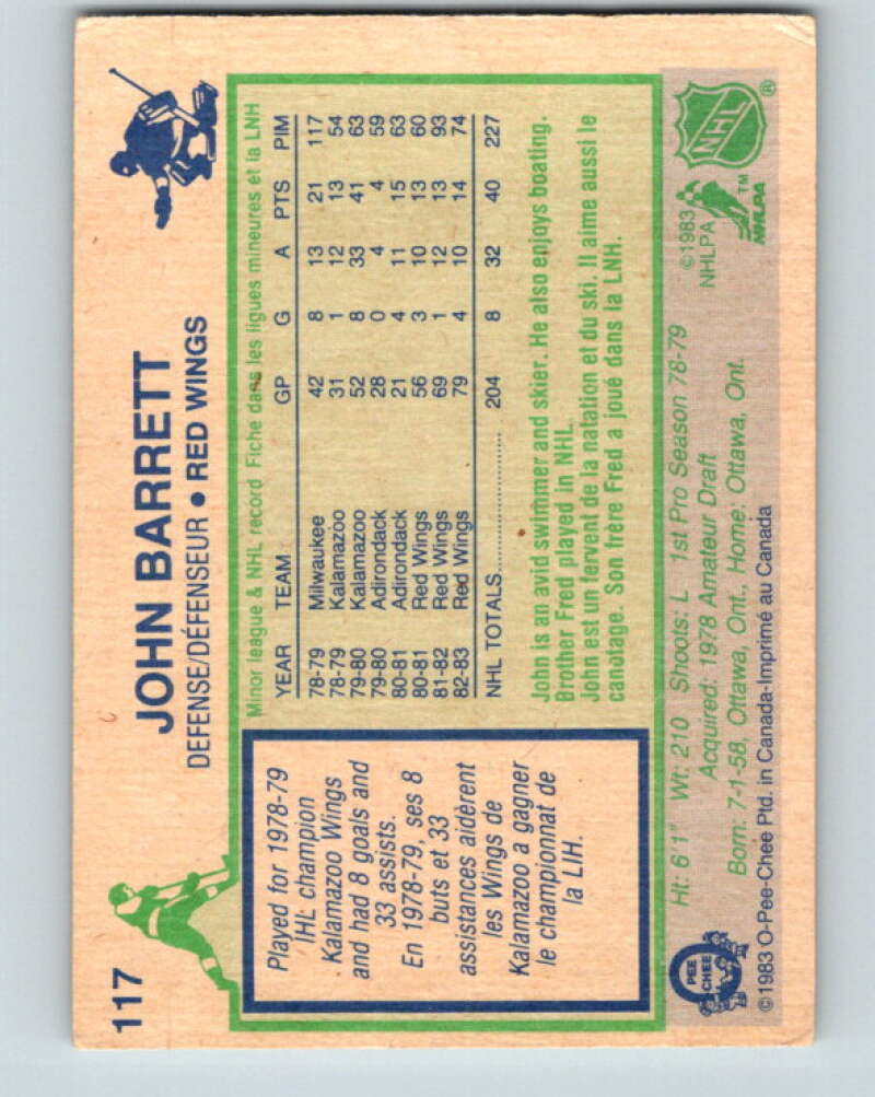 1983-84 O-Pee-Chee #117 John Barrett  Detroit Red Wings  V27087
