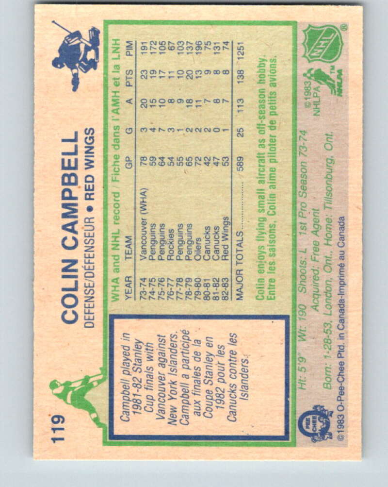 1983-84 O-Pee-Chee #119 Colin Campbell  Detroit Red Wings  V27094