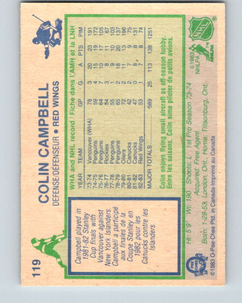 1983-84 O-Pee-Chee #119 Colin Campbell  Detroit Red Wings  V27096