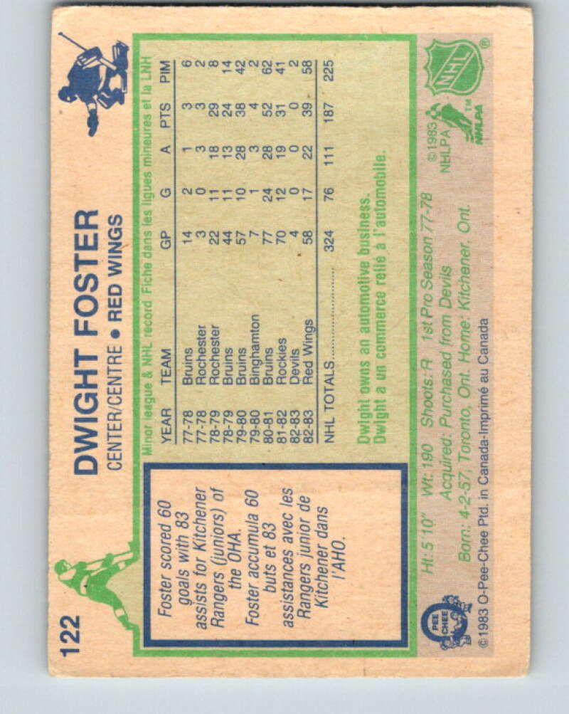 1983-84 O-Pee-Chee #122 Dwight Foster  Detroit Red Wings  V27105