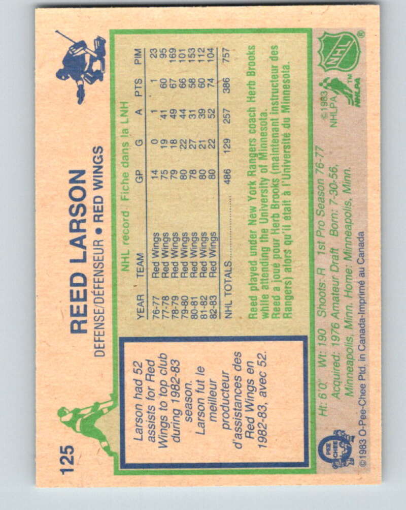 1983-84 O-Pee-Chee #125 Reed Larson  Detroit Red Wings  V27120