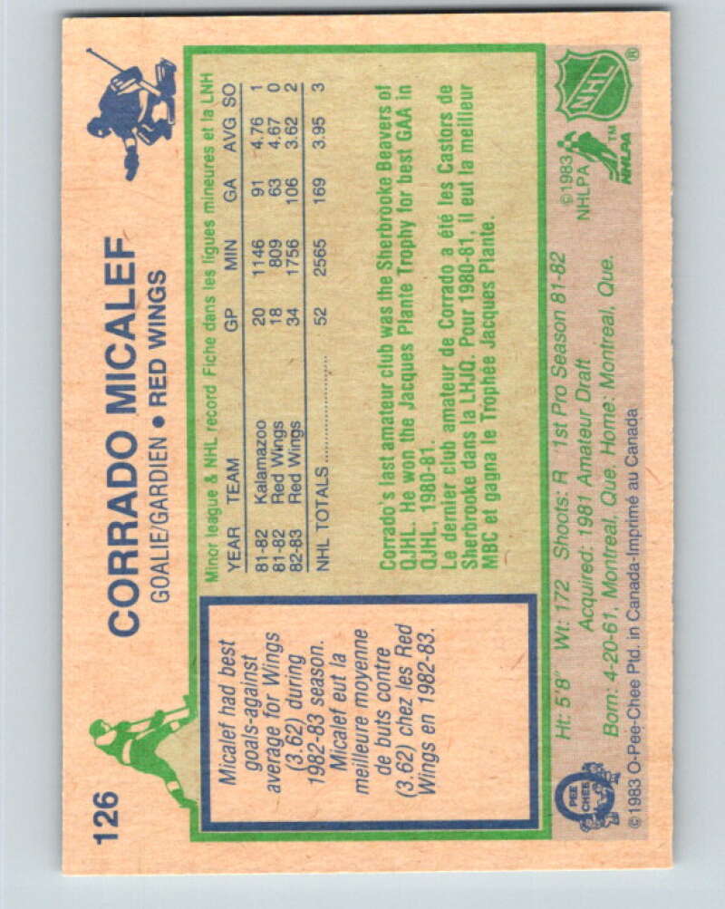 1983-84 O-Pee-Chee #126 Corrado Micalef RC Rookie Red Wings  V27126