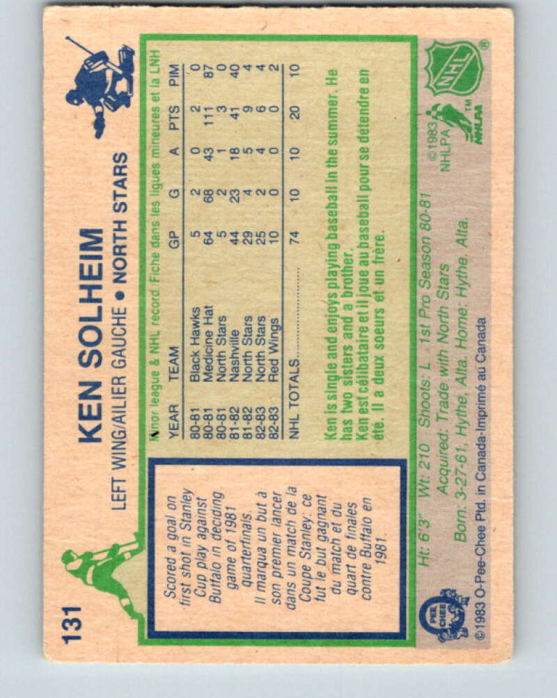 1983-84 O-Pee-Chee #131 Ken Solheim  RC Rookie North Stars  V27149