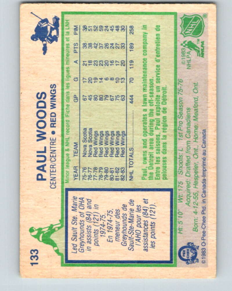 1983-84 O-Pee-Chee #133 Paul Woods  Detroit Red Wings  V27156
