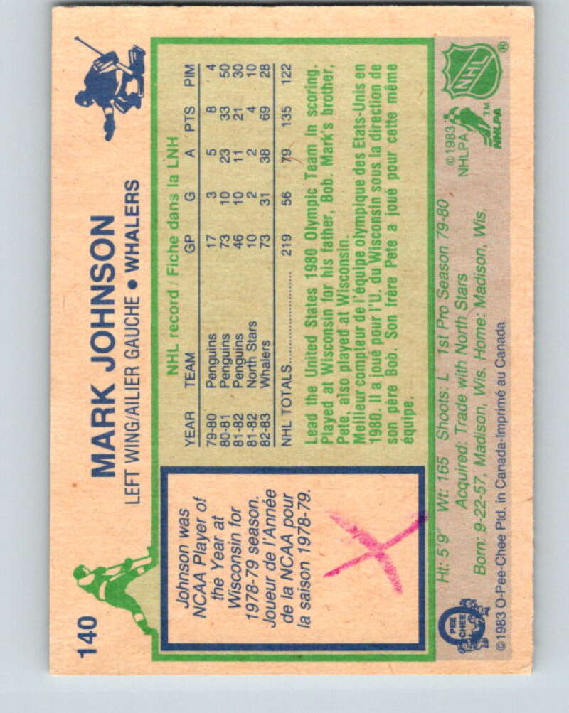1983-84 O-Pee-Chee #140 Mark Johnson  Hartford Whalers  V27179