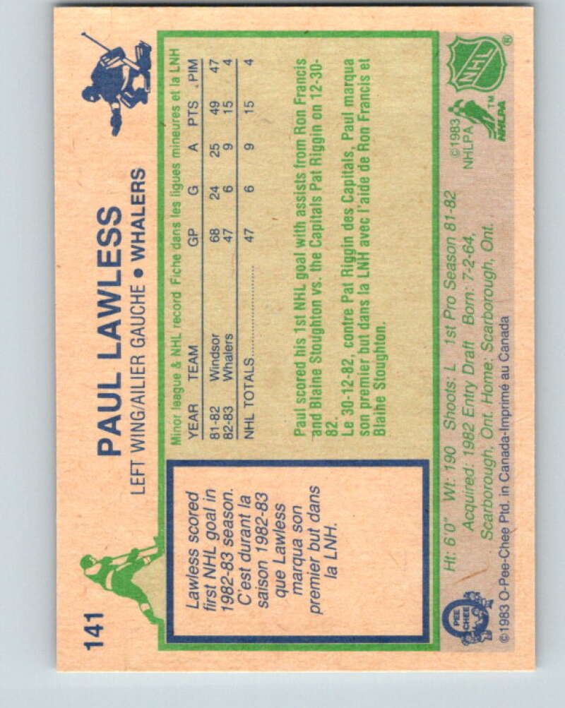 1983-84 O-Pee-Chee #141 Paul Lawless  RC Rookie Hartford Whalers  V27180