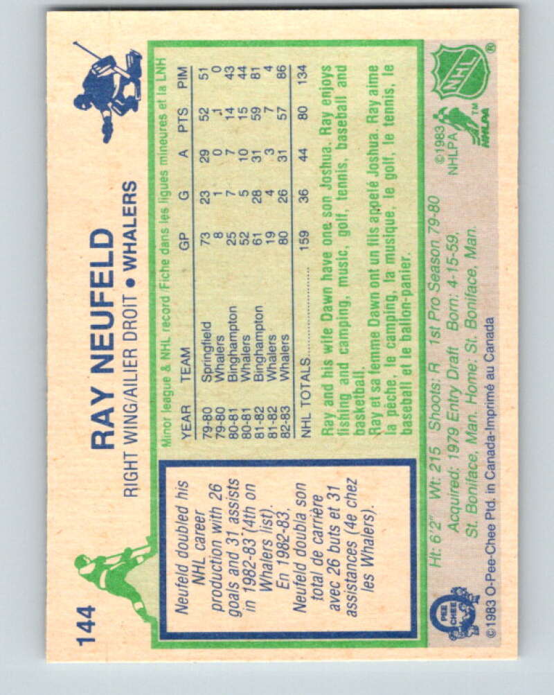 1983-84 O-Pee-Chee #144 Ray Neufeld  RC Rookie Hartford Whalers  V27191