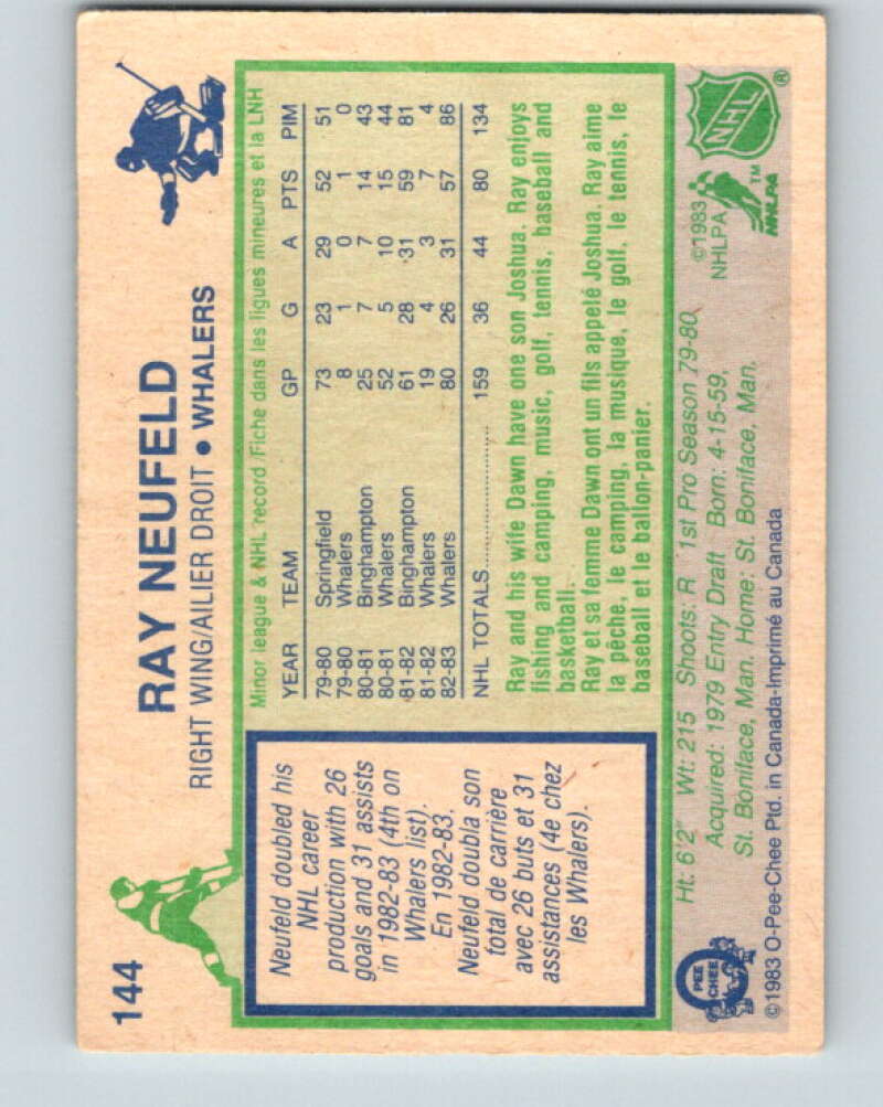 1983-84 O-Pee-Chee #144 Ray Neufeld  RC Rookie Hartford Whalers  V27193