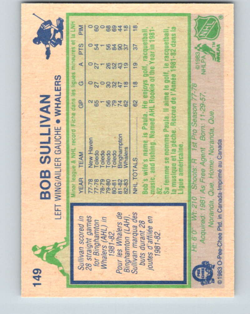 1983-84 O-Pee-Chee #149 Bob Sullivan  RC Rookie Hartford Whalers  V27214
