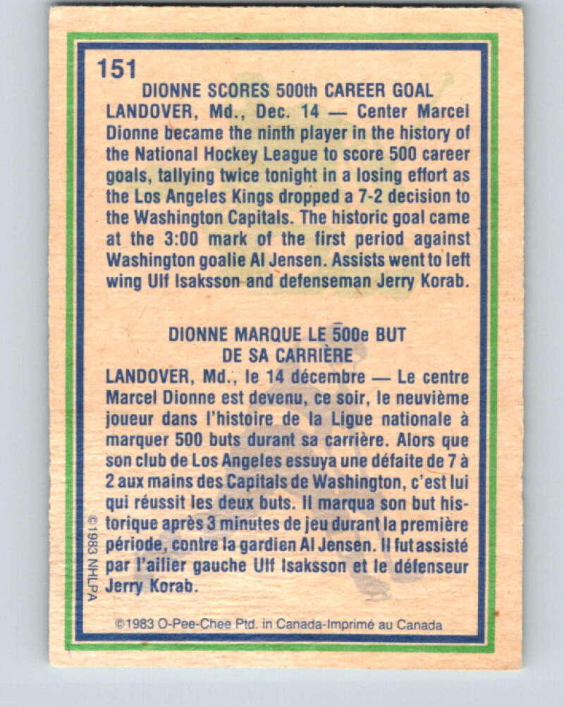 1983-84 O-Pee-Chee #151 Marcel Dionne HL  Los Angeles Kings  V27225