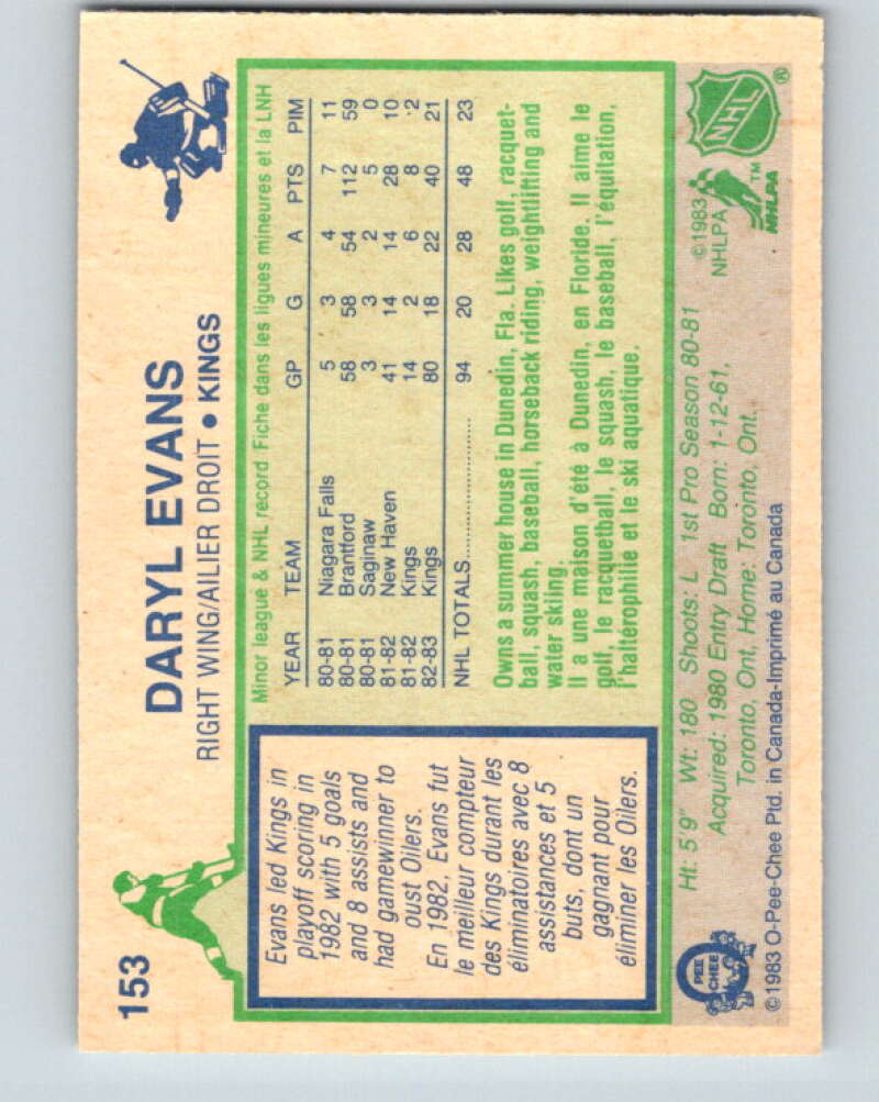 1983-84 O-Pee-Chee #153 Daryl Evans  RC Rookie Kings  V27231