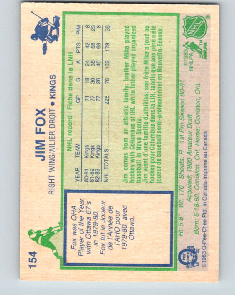 1983-84 O-Pee-Chee #154 Jim Fox  Los Angeles Kings  V27234