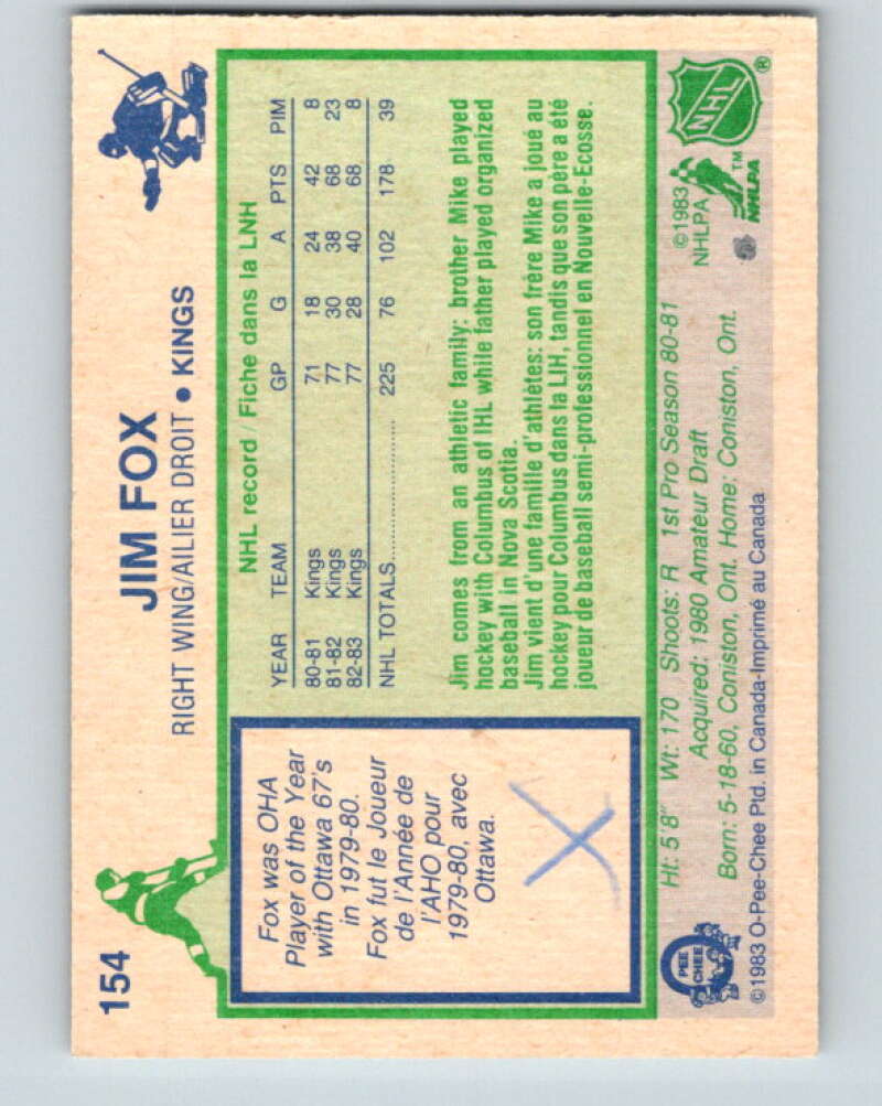 1983-84 O-Pee-Chee #154 Jim Fox  Los Angeles Kings  V27235