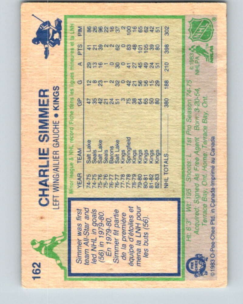 1983-84 O-Pee-Chee #162 Charlie Simmer  Los Angeles Kings  V25933