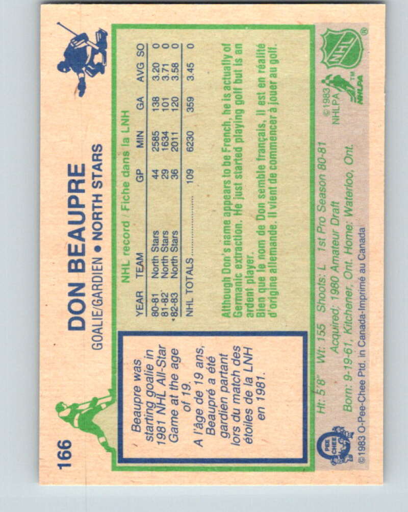 1983-84 O-Pee-Chee #166 Don Beaupre  Minnesota North Stars  V25947