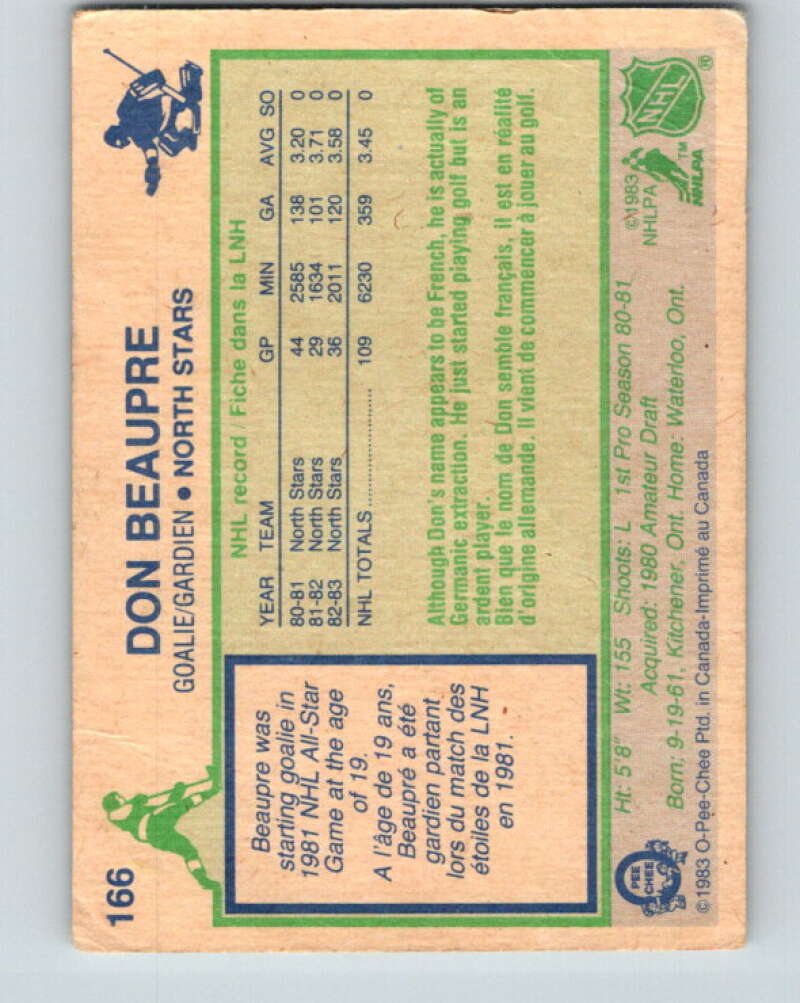 1983-84 O-Pee-Chee #166 Don Beaupre  Minnesota North Stars  V25948