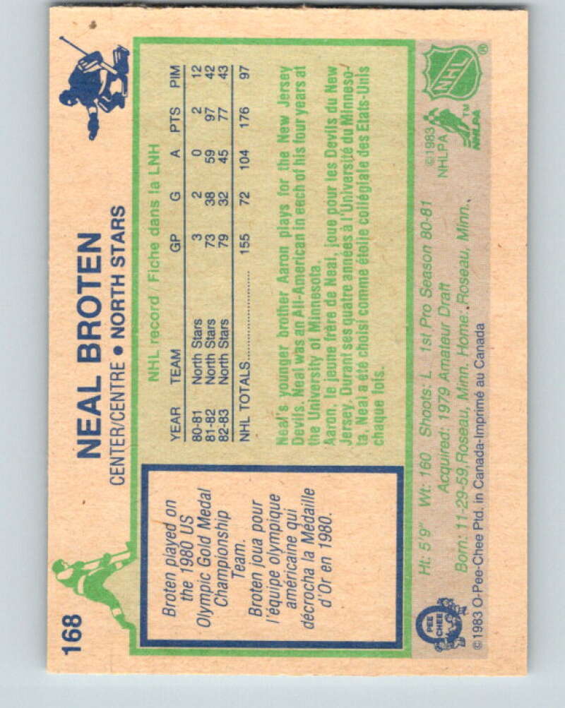 1983-84 O-Pee-Chee #168 Neal Broten  Minnesota North Stars  V27258