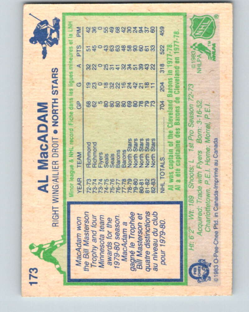 1983-84 O-Pee-Chee #173 Al MacAdam  Minnesota North Stars  V27283