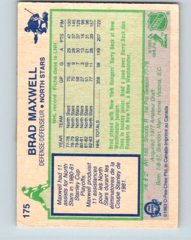 1983-84 O-Pee-Chee #175 Brad Maxwell  Minnesota North Stars  V27291