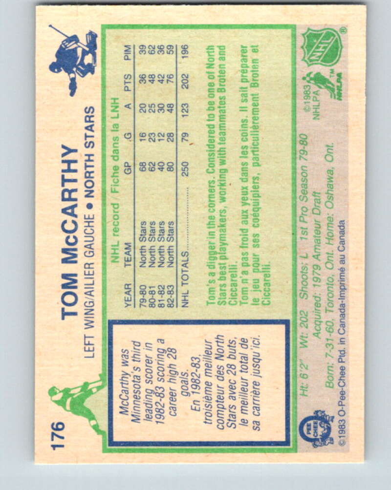 1983-84 O-Pee-Chee #176 Tom McCarthy  Minnesota North Stars  V27294