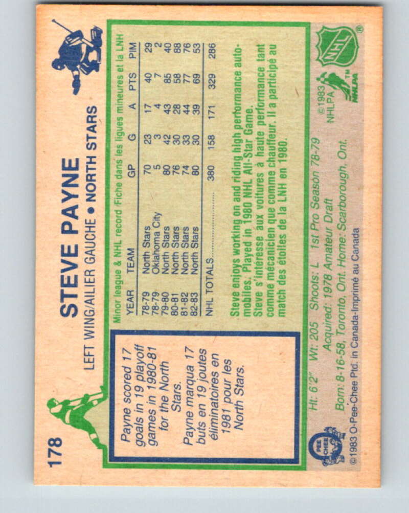 1983-84 O-Pee-Chee #178 Steve Payne  Minnesota North Stars  V27304