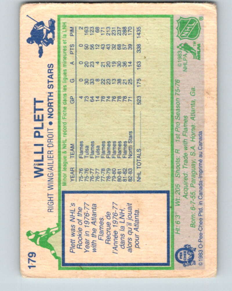 1983-84 O-Pee-Chee #179 Willi Plett  Minnesota North Stars  V27308