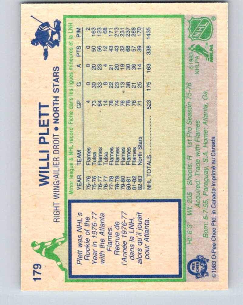 1983-84 O-Pee-Chee #179 Willi Plett  Minnesota North Stars  V27310