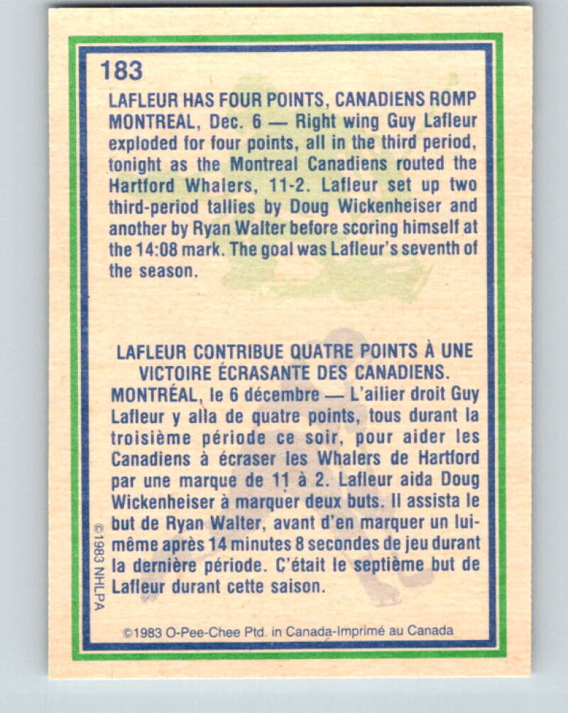 1983-84 O-Pee-Chee #183 Guy Lafleur HL  Montreal Canadiens  V27328