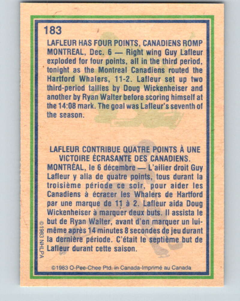 1983-84 O-Pee-Chee #183 Guy Lafleur HL  Montreal Canadiens  V27329