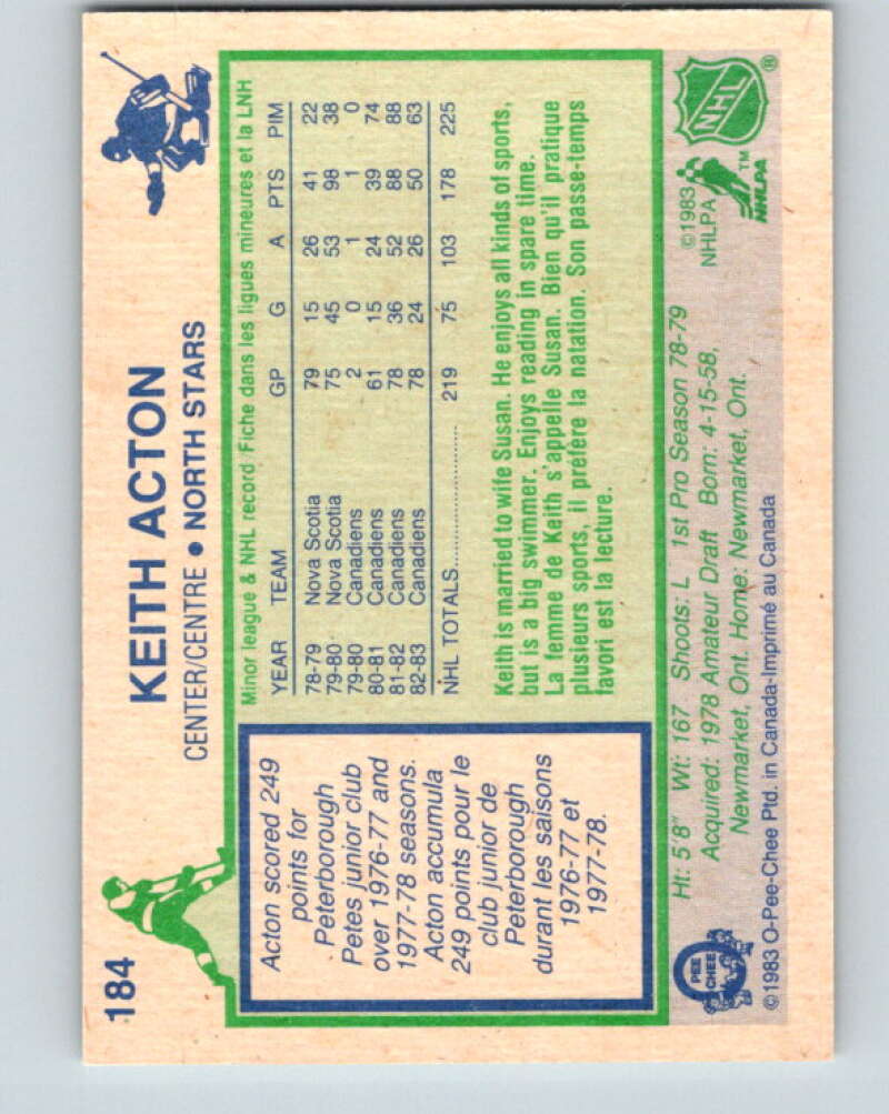 1983-84 O-Pee-Chee #184 Keith Acton  Minnesota North Stars  V27330