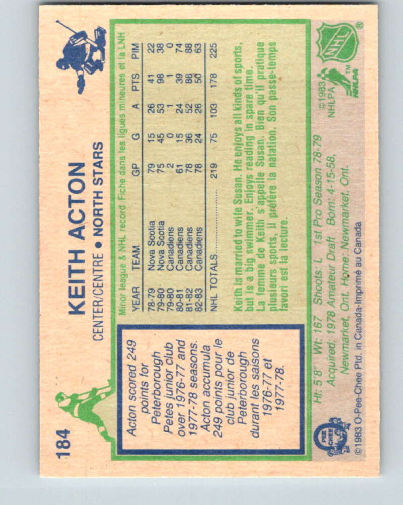 1983-84 O-Pee-Chee #184 Keith Acton  Minnesota North Stars  V27336