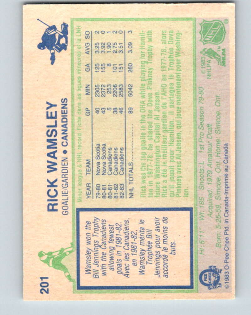 1983-84 O-Pee-Chee #201 Rick Wamsley  Montreal Canadiens  V27386