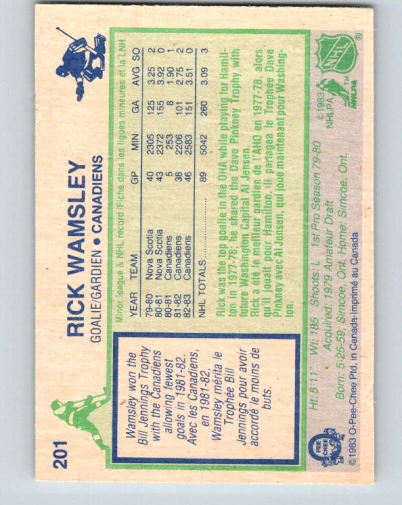 1983-84 O-Pee-Chee #201 Rick Wamsley  Montreal Canadiens  V27388