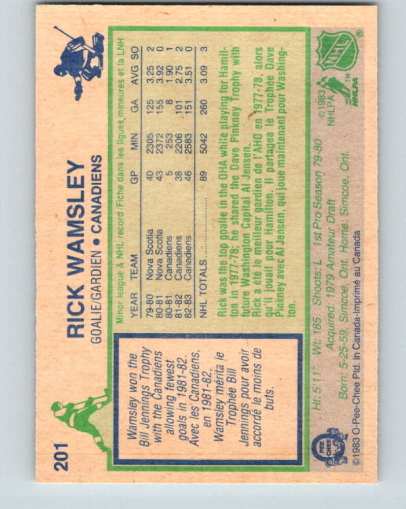 1983-84 O-Pee-Chee #201 Rick Wamsley  Montreal Canadiens  V27389