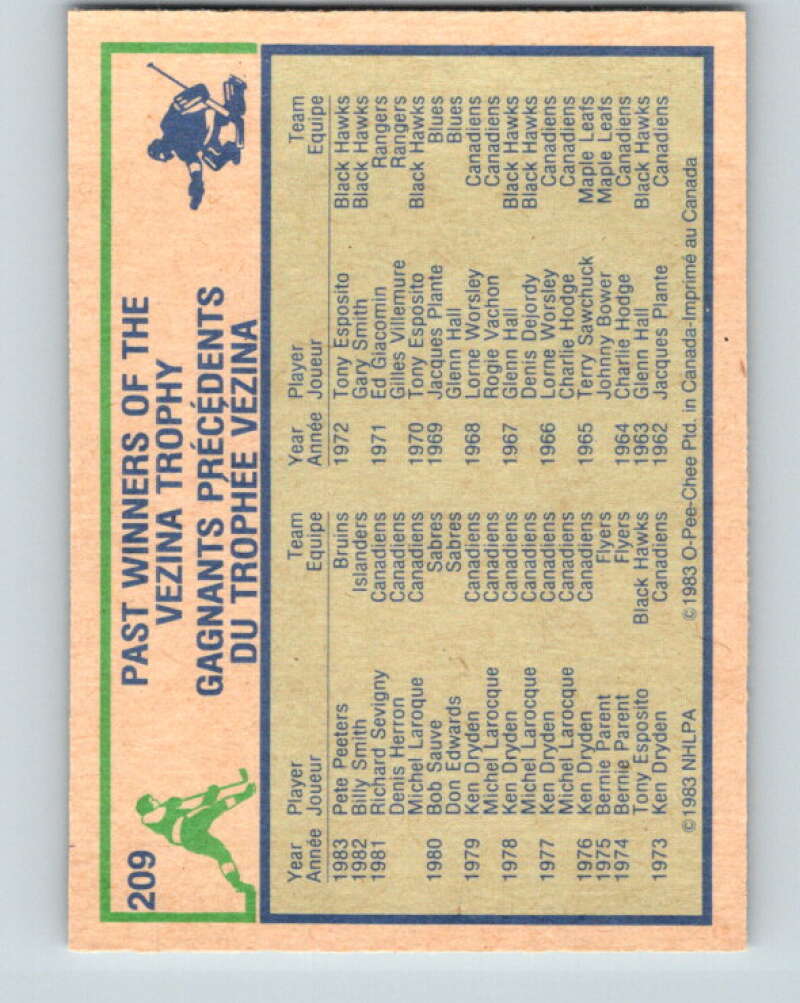 1983-84 O-Pee-Chee #209 Pete Peeters  Boston Bruins  V27404