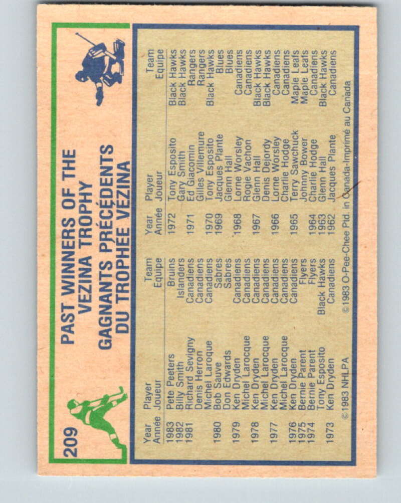 1983-84 O-Pee-Chee #209 Pete Peeters  Boston Bruins  V27406