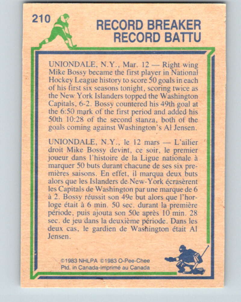 1983-84 O-Pee-Chee #210 Mike Bossy RB  New York Islanders  V27408