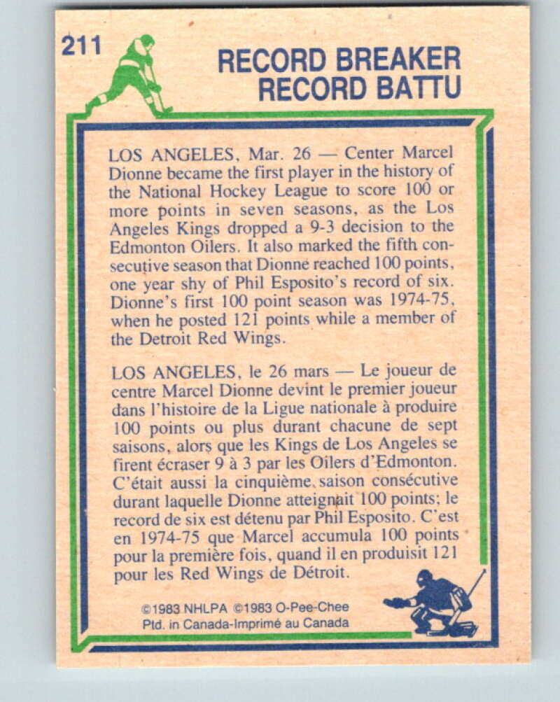 1983-84 O-Pee-Chee #211 Marcel Dionne RB  Los Angeles Kings  V27410