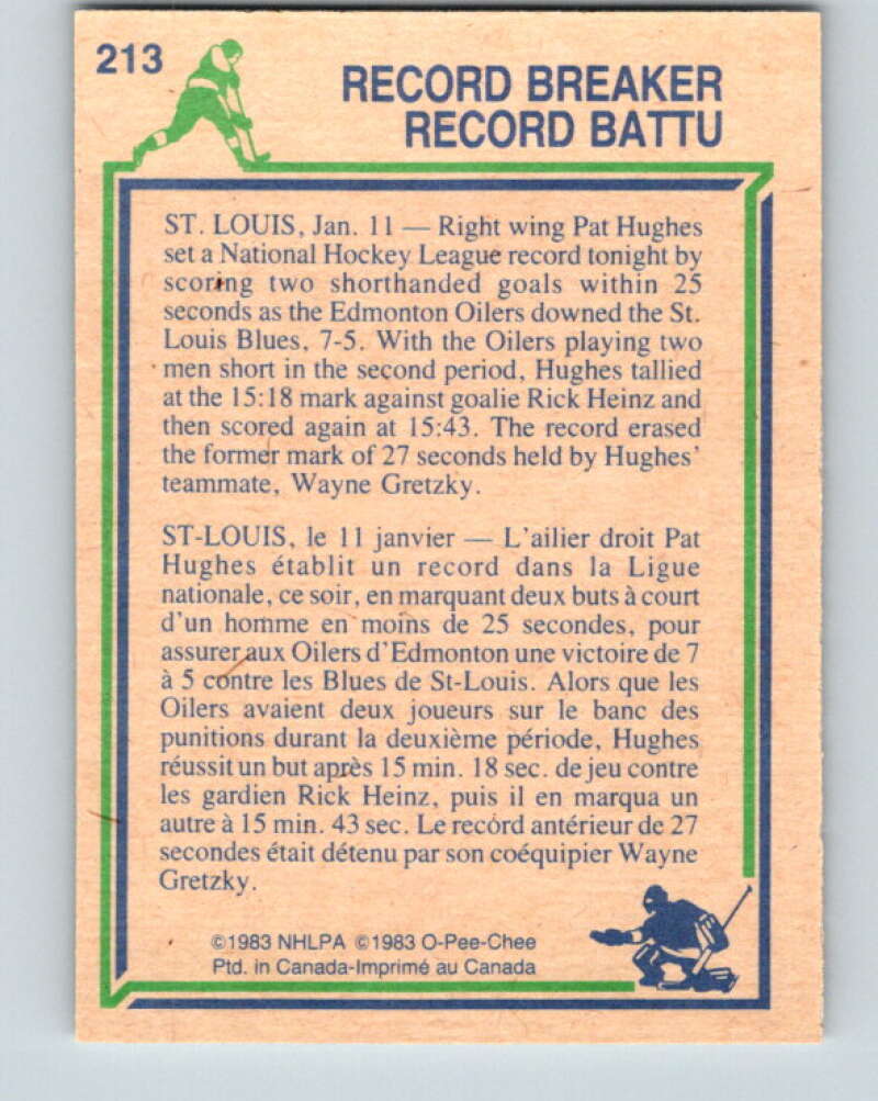 1983-84 O-Pee-Chee #213 Pat Hughes RB  Edmonton Oilers  V27412