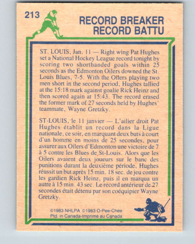 1983-84 O-Pee-Chee #213 Pat Hughes RB  Edmonton Oilers  V27413