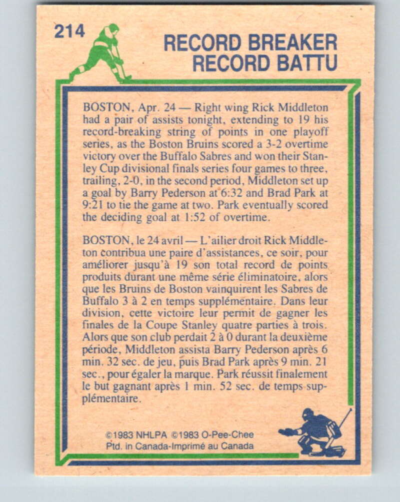 1983-84 O-Pee-Chee #214 Rick Middleton RB  Boston Bruins  V27415